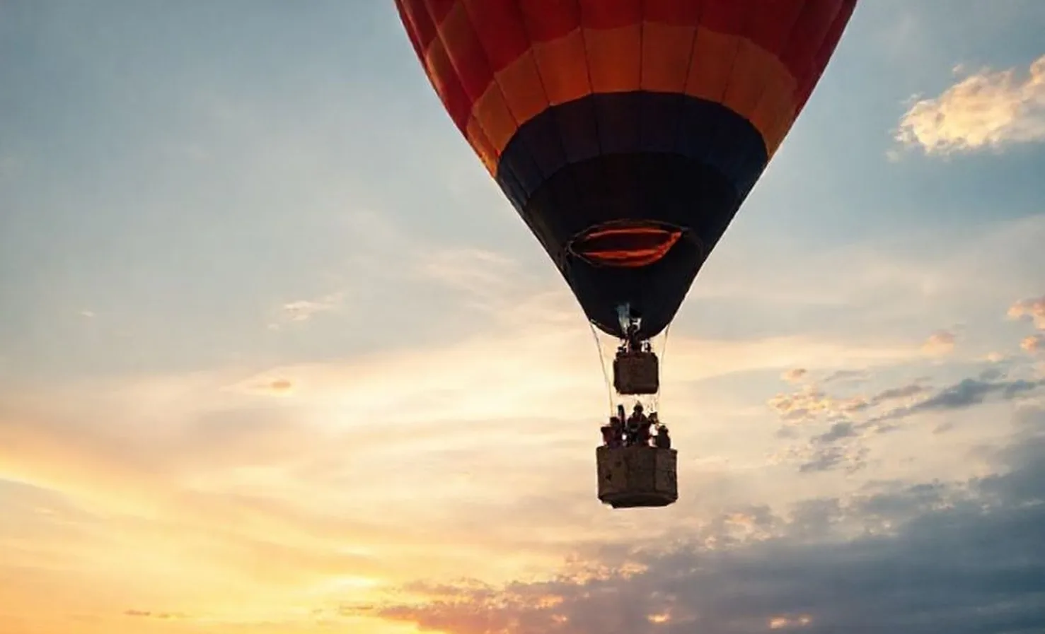 Romantic hot air balloon at sunrise